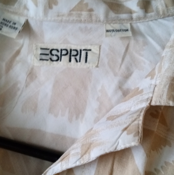Esprit 1980's Tan & Ecru Oversized Tropical Scene Cotton Shirt - Size: S - Picture 3 of 4